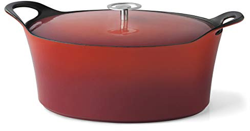 Cuisinox C61180WX38871 Volcan - Pentola ovale in ghisa smaltata, 35 cm, con coperchio, colore: Rosso
