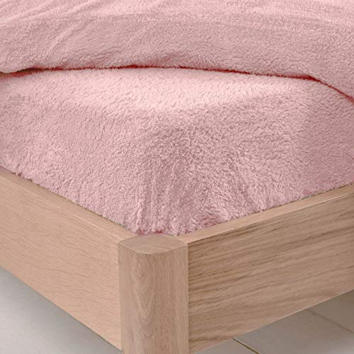 Brentfords Teddy Fleece Fitted Sheet, Soft Warm Single Fitted Sheet Thermal Luxury Winter Bed Sheets Fluffy Cuddly Teddy Bear Bedding Bed Cover Easy to Use Fit, Blush Pink