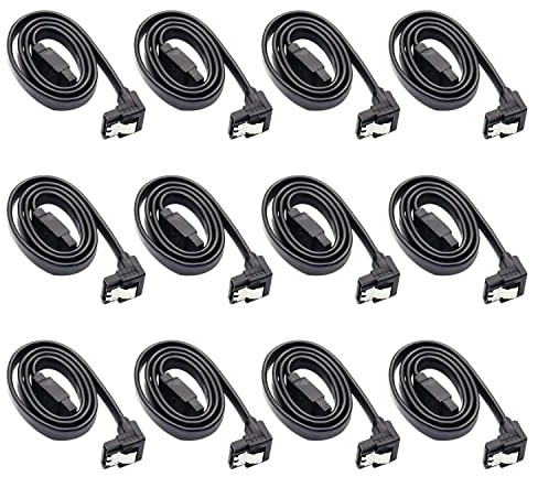 DaFuRui 12-Pack SATA III 6.0 Gbps Cables - 90 Degree Right Angle Black with Locking Latch, 16 Inch SATA Cable Pack for HDD, SSD, CD and DVD Drives
