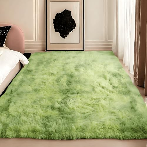 linyingdian Hochflor Teppich wohnzimmerteppich Langflor - Teppiche für Wohnzimmer flauschig Shaggy Schlafzimmer Bettvorleger Outdoor Carpet. (Grün, 160x200cm)