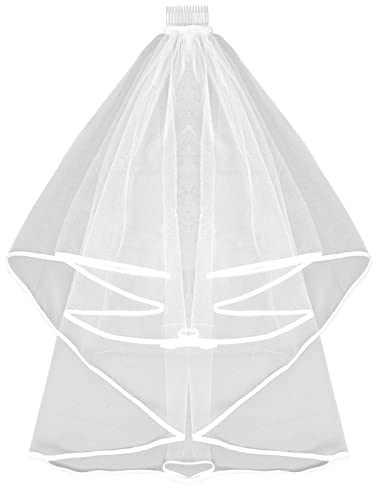 Colexy Braut Schleier, Double Layer Satin Gebunden Schleier, Bachelorette Schleier mit Kamm, Kleid Accessoires Schleier für Bräute Hochzeit Hen Night Veils, Vintage-schleier 80 cm, Weiß