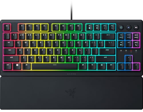 Razer Ornata V3 TKL Gaming Keyboard: Low Profile Keys - Mecha Membrane Switches - UV Coated Keycaps - Backlit Media Keys - 8 Zone RGB Lighting - Spill Resistant - Magnetic Wrist Wrest Snap Tap