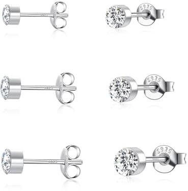 3 Paar 925 Sterling Silber Zirkonia Ohrstecker Set, 2/3/4mm Hypoallergen Nickelfrei Funkelnde Ohrringe, kleine Knorpel Ohrstecker Silber für Frauen Männer