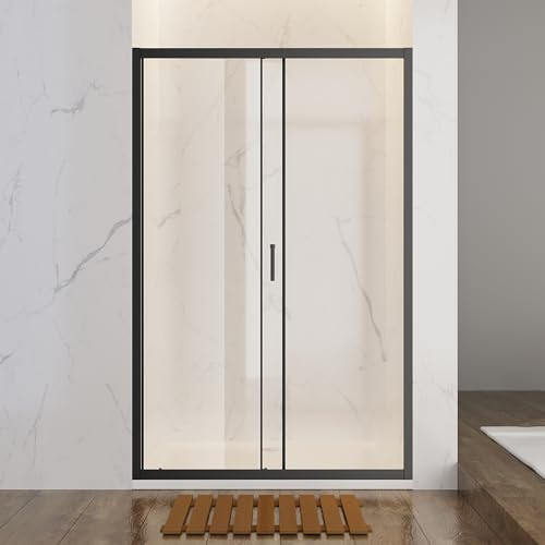 SONNI Duschkabine Duschschiebetür Matt-Schwarz, Verschiedene Größen 100/110/120 cm, ESG Klarglas Dusche Nischentür Einzelschiebetür, Glasschiebetür 110x185 cm
