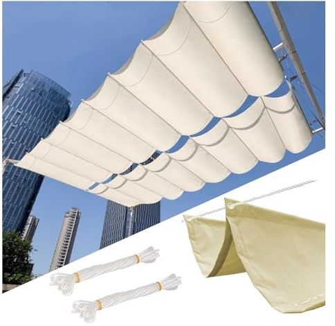 Retractable Outdoor Pergola Shade Canopy - U-Shaped Wave Awning Cover for Garden Porch Beach Pavilion Grill and Gazebo - Slide Design & Easy Installation
