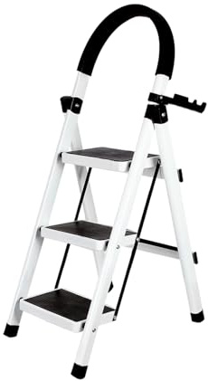 Trittleiter 3 Stufen klappbar, Klappleiter mit Anti-Rutsch und breitem Pedal, einfach zu verstauen, Hochbelastbar bis 150 kg, für Haushalt Küche, Büro, Vorratskammer