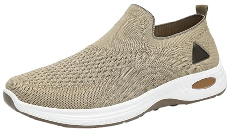 Zapatillas de ocio para hombre, zapatillas para caminar, zapatillas de correr, de malla, transpirables, sin cordones, antideslizantes, zapatillas de verano, ligeras, con amortiguación, caqui, 43 EU