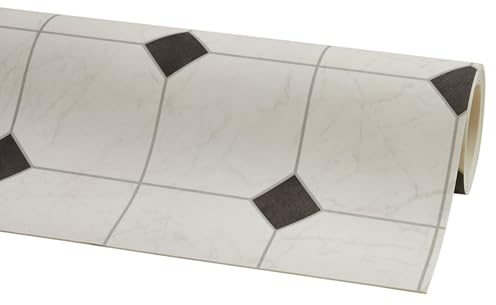 Misento PVC Bodenbelag Strong - Vinylboden in Fliesenoptik, 3,8 mm stark, trittschalldämmend, wasserfest & robust, für Bad, Küche, Flur & Keller, Fliese Schwarz-Weiß, 200 x 300 cm