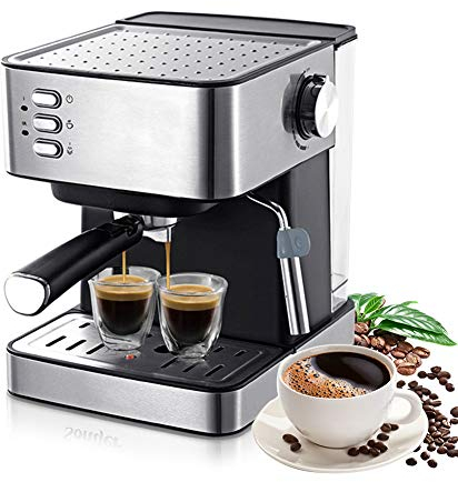 Lids Traditional Pump Espresso Machine, 15 Bars Espresso Coffee Maker with Foaming Milk Wand, One-touch Control 1.6L Removable Water Tank Coffee Machine for Cappuccino Latte Machiato (Silver)