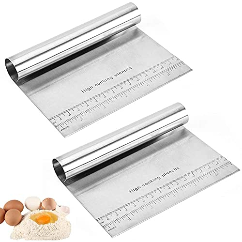 2 Pezzi Raschietto per Pasta, Tagliapasta per Pane, Raschietto per Pasticceria, Tagliapasta in Acciaio Inossidabile, Tritatutto per Raschietto Multiuso con Guida Misurazione, per Pizza, Pasta, Torta