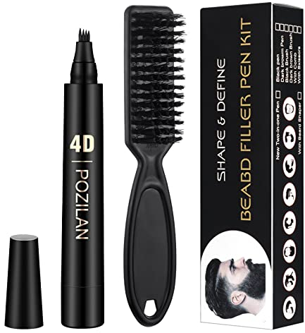 Beard Pencil Filler For Men with Bristle Beard Brush, Water Proof Micro-Fork Tip Beard Pen - Long Lasting, Natural Looking Barber Pencil Mustache Kit for Men Beard, Moustache, Eyebrows