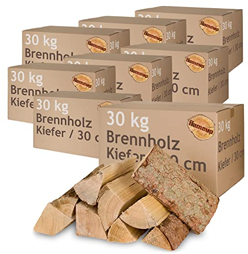 Kiefer Brennholz Kaminholz 5-500 kg Holz Für Ofen und Kamin Kaminofen Feuerschale Grill Flameup Feuerholz 30 cm Holzscheite Wood Kammergetrocknet, Menge:240 kg