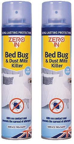 Zero In Bed Bug & Dust Mite Killer – Bug Spray for Mattress, Bed Frames & Furnishings – Ready-to-use Fast-Acting Water-Based Treatment - Long-Lasting Protection & Allergy-Free – Multipack 500ml X2