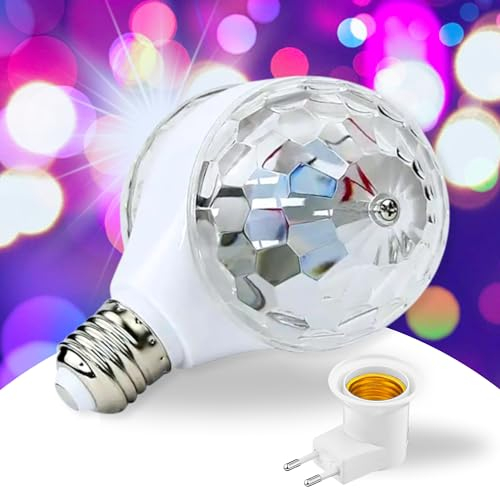 Discokugel Kinder 360° Rotierende mit Double Mirror und Sicherheitsstecker | Discolicht Partylicht LED RGB mit 7 Farben | Diskokugel | Disco Licht | Party Zubehör | Discokugel Partylicht