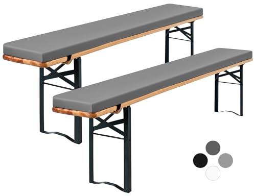 Showgeous Lot de 2 Coussins rembourrés pour Banc de bière, pour Tente à bière, Coussin de Banc 220x25x3cm, lavables, Coussins rembourrés pour Table de bière et Tente de fête (Gris, Hydrofuge)