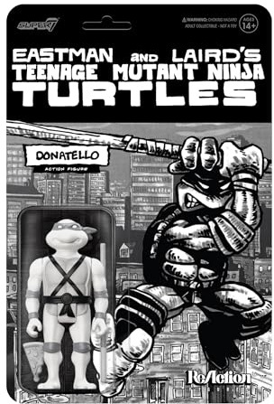 Super7 Figura de reacción de Las Tortugas Ninja Mutantes Adolescentes Wave 9 - Figura de acción de Donatello (Escala de Grises cómic)
