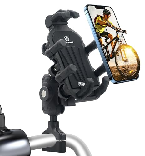 Tawveml Mobiltelefonhållare för cykel, motorcykel, med stötdämpare, universell 360° roterande mobiltelefonhållare, lämplig för 4,9–7,2 tums smartphone