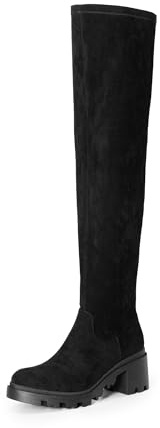 DREAM PAIRS Botas Caña Extra Larga para Mujer con Plataforma Botas por Encima de la Rodilla Tacón Grueso de 6cm Botas de Moda para Mujer,Size 36.5,Ante Negro,SDOB2406W