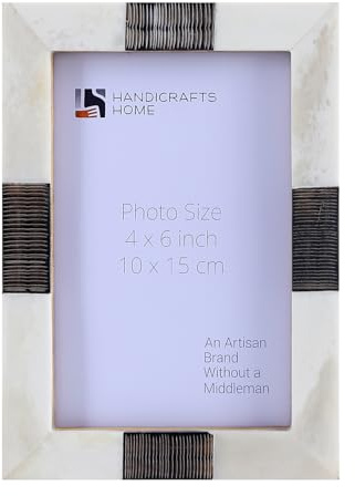 Handicrafts Home White Picture Frame Handmade 4x6, Sea Siren Teles Collection Bone & Horn Inlay Picture Frame for Wall & Table, Modern Farmhouse, Boho & Coastal Home Decor Gift, Christmas Decor