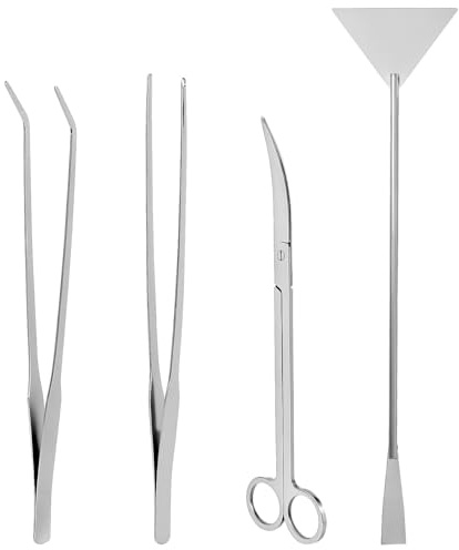 QWORK® 4 en 1 Acuarios paisajismo acuático Kit, Limpieza de acuarios Set, Tijeras, Pinzas de Acero Inoxidable Kit, para Acuario y pecera