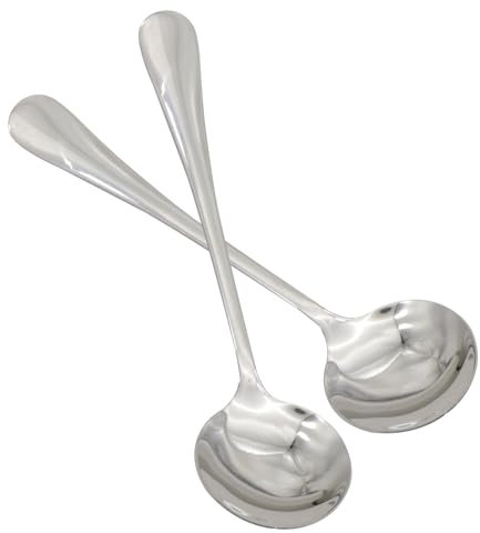 2 Pieces Round Stainless Steel Soup Spoons,Dinner Tablespoons,19cm Serving Spoon Large for Family Dinners,Mirror Polishing Kitchen Restaurant Cutlery Spoons Set,Silverware Dessert Spoons