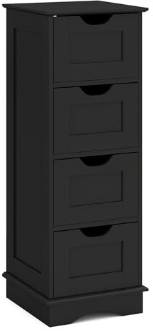 COSTWAY Bathroom Floor Cabinet, Freestanding Narrow Storage Cupboard with 2/4 Drawers, Wooden Side Cabinet Slim Bathroom Unit Organizer for Living Room Hallway (4 Drawers, Black)