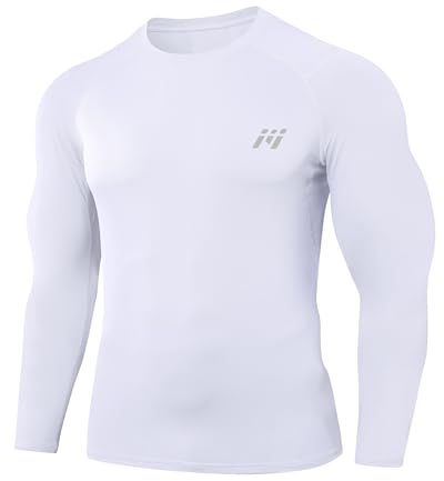 MeetHoo Men’s Compression Shirt Long Sleeve Shirts Sport Running Tops Sweat Wicking Quickly Dry Base Layer Top for Fitness Running Cycling Gym Basketball White