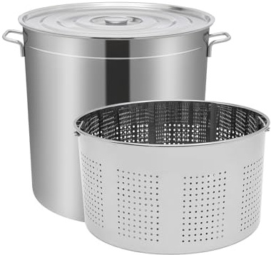Olla de acero inoxidable de 50 L, 51,5 x 51,5 x 50 cm, con tapa y cesta, para cocinas grandes