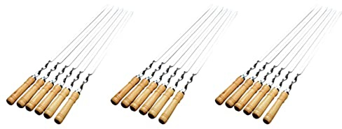 Remingtape 18Pcs 55cm BBQ Skewers Long Handle Shish Kebab Barbecue Grill Stick Wood BBQ Fork Stainless Steel Outdoors Grill Needle