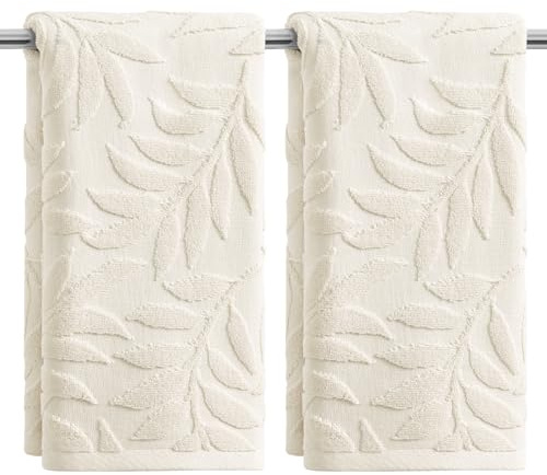 Artoid Mode 2er Pack 3D Beige Blätter 100% Baumwolle Frühling Handtücher, 35x75 cm Jacquard Weich Saugfähig Badezimmer Dekoration Badetuch