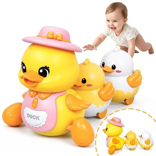 Orzbow Baby Crawling Toy, Dancing Duck Musical Toy | USB Rechargeable & Long Battery Life, Adjustable Volume, Duck Toy with Magnetic Attachment, Yellow Duck