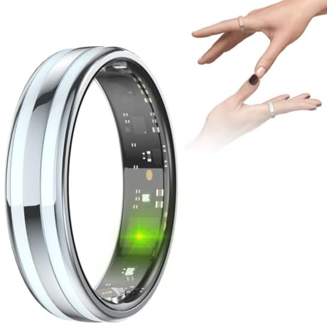 HGTRH Anello Smart, Anello Smart Uomo Smart Ring Donna Anello Intelligente Smart Ring Misura Pressione Sanguigna Anello Contapassi Silver 7#