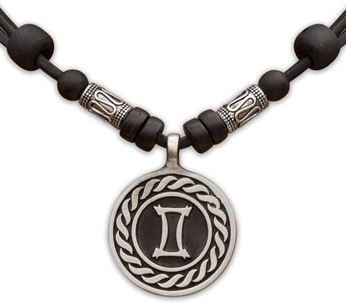 HANA LIMA 1 von 12 Sternzeichen Tierkreiszeichen an verstellbarer Lederkette mit Edelstahlperlen Horoskop Horoscope Halskette Surferkette C - ZWILLINGE (Gemini) / 21. Mai - 21. Juni