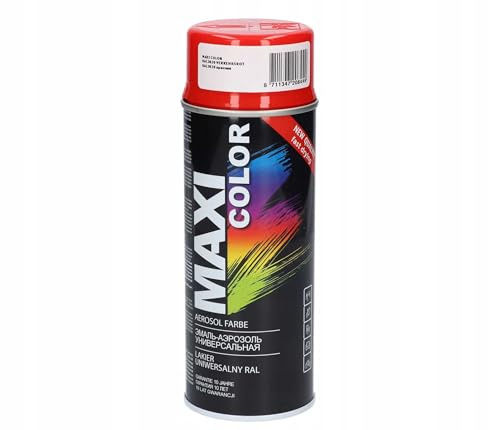 Maxi Color NEW QUALITY Sprühlack Lackspray Glanz 400ml Universelle spray Nitro-zellulose Farbe Sprühlack schnell trocknender Sprühfarbe (RAL 3020 verkehrsrot glänzend)