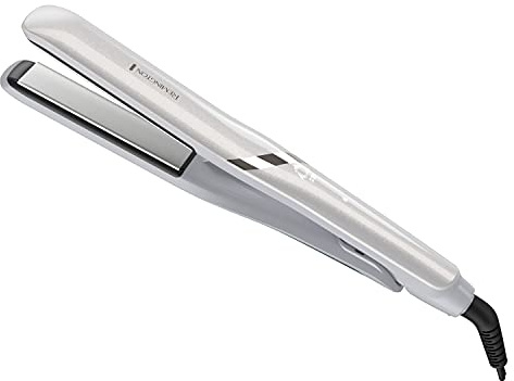 Remington PROLUXE HydraCare 1” Flat Iron / Hair Straightener with 1” Floating Plates, 450°F High Heat, Pearl White/Gray