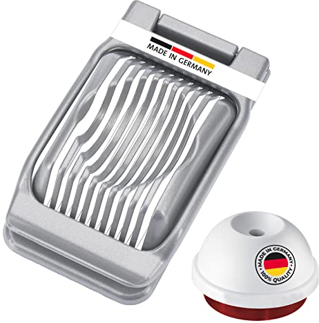 Westmark Set, 2tlg., 1 Eierteiler für runde und ovale Scheiben + 1 Eidorn/Eierpieker, Aluminium/rostfreier Edelstahl/Kunststoff, Duplex, Silber/Rot/Weiß, 102022E6