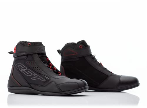 RST FRONTIER CE MENS BOOT 2746 Motorcycle Motorbike Sneaker Style Heavy-Duty Biker Rider Touring Urban Ankle Protection CE Approved Boots (Black/Red,45)