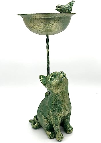 Luna24 Antike Vogeltränke Katze & Vogel, Bienentränke, Vogelbad, Vogelhaus, Futterstation/Futterhaus für Vögel und Eichhörnchen Grabschmuck, Gartendeko, Winterfest.