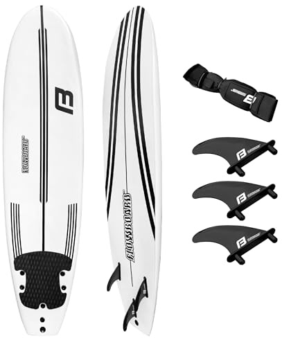 6’ FLOWBOARD Surfboard Softboard Foam - Include (3) Fins 6’ Foot Leash and (2) Wood Stringers Inside Board - Kids and Adults Beginner Intermediate 6 Foot and Comes with High Performance Traction Pad
