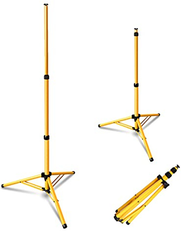 Yugodex teleskopstativ för byggstrålkastare, stativ för LED-strålkastare, justerbar strålkastare stativ 64 till 160 cm, strålkastarstativ, gult stålstativ (en hållare)