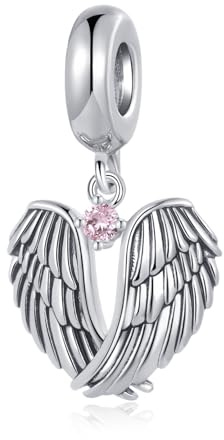 LSxAB Guardian Angel Wings Charm with October Pink Birthstone Birthday Charms Compatible with Pandora Bracelets for Women