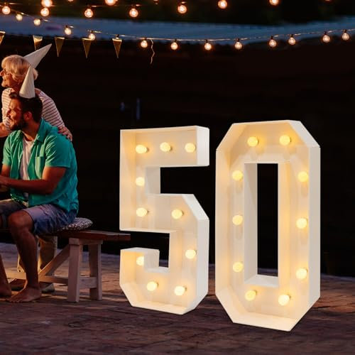 Figura Gigante Número Brillante para Cumpleaños - Decoración LED 2000-3000K - Letras y Números para Fiestas y Fondos (50)