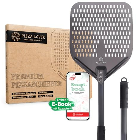 Pizza Lover® hochwertiger Pizzaschieber perforiert 30 x 30 cm Pizzaschaufel aus harteloxiertem Aluminium (Antihaft) Pizzaheber für hausgemachte Pizza & Brot Ideal für Pizzastein, Backofen & Grill