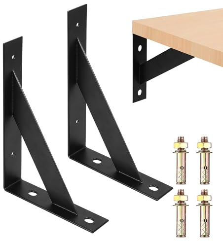 Regalhalterungen aus Metall, strapazierfähig, dreieckig und L-förmig, für Holzbretter, Garage, Regal und Gewächshaus, Schwarz, 26 x 19 cm, 2 Stück