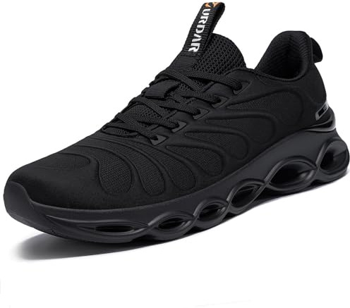 URDAR Trainers Men Running Walking Shoes Gym Athletic Fitness Sneakers Lightweight Breathable Comfortable Outdoor Flat for Jogging(Black,11UK)