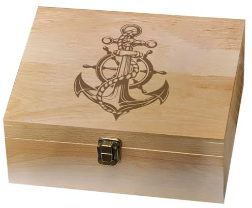 arricraft Anchor Theme Wooden Memory Keepsake Box, Metal Knot Box with Hinged Lid and Lock Decorative Storage Box Stash Box for Photo Letter Souvenir Jewelry 7.6x9.6x4inch(19.5x24.5x10.3cm)