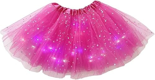 YUYWWAN Jupe Tutu LED pour Femme, 30 CM LED Jupe de Ballet Tutu en Lumineuse pour Cosplay, Carnaval, Fête, Danse,Noël (FR/ES, Numérique, Taille Unique, Rouge Rose)