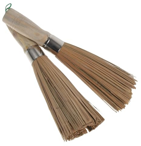 BIUDECO 2Pcs Large Bamboo Wok Brushes Durable Kitchen Pot Scrubbers with Comfortable Non Slip Handle for Heavy Duty Cleaning and Oil Resistant Surface Protection