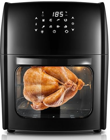 Warmiehomy Air Fryer Oven With Rotisserie 12L Touchscreen Digital Air Fryer, 8 Presets 1800W, Non-Stick, 60 Min Timer, 80-200℃ Temp. Control, No Oil, Dishwasher Safe Baskets, Auto Shutoff