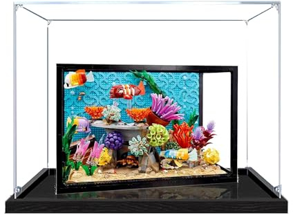 Vitrina acrílica compatible con juegos de peceras Lego 10366 de acuario tropical, a prueba de polvo, caja de almacenamiento, funda transparente, compatible con 10366 (solo caja de exhibición, kit no